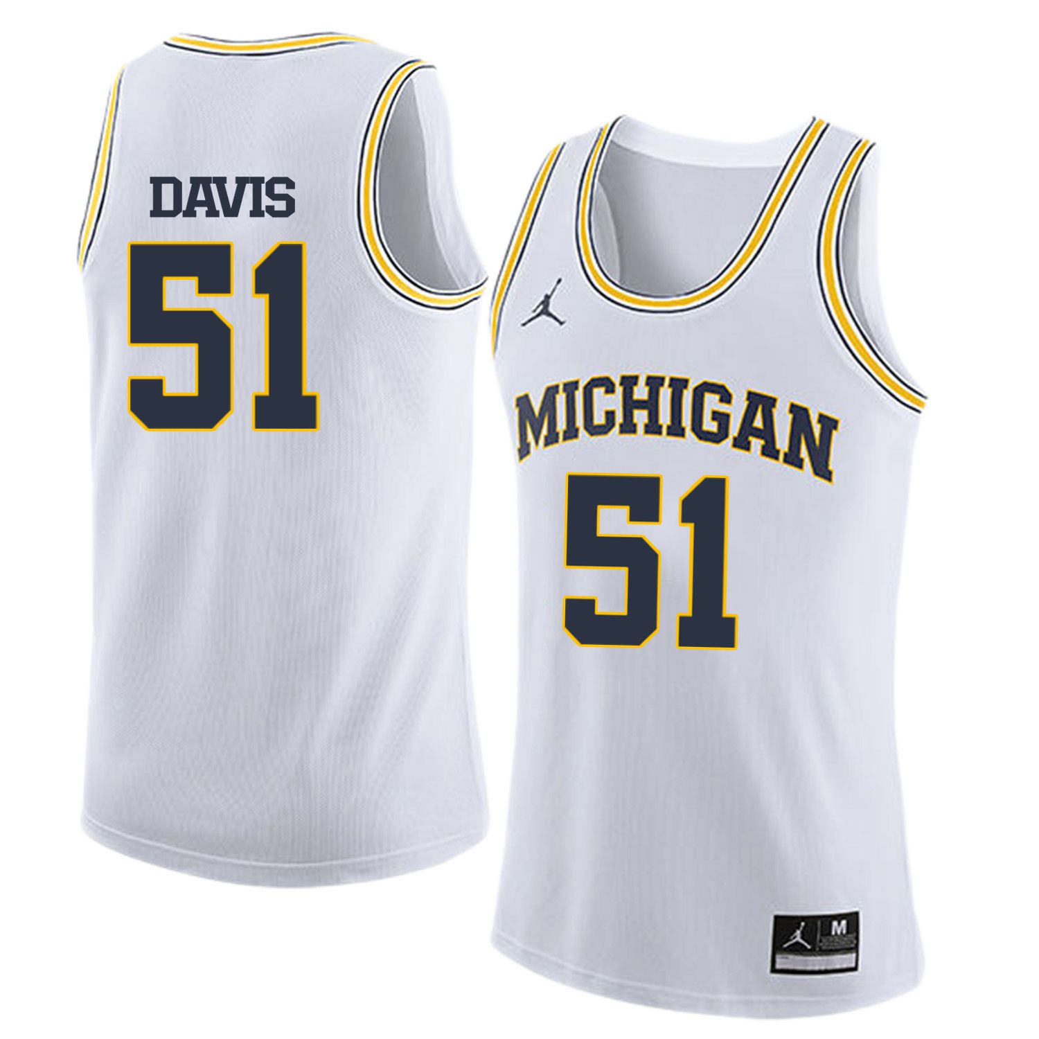 Men Jordan University of Michigan Basketball White 51 Davis Customized NCAA Jerseys